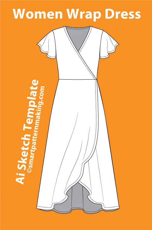 11 women's Dresses Types: Fashion Sketch and Vector Illustrations, Flat Sketch Front and Back View Template Included