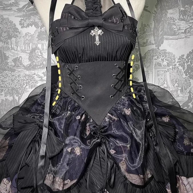 Alice Girl~Doll Mystery~Gothic Lolita Dress Ribbon Tie Halter Dress