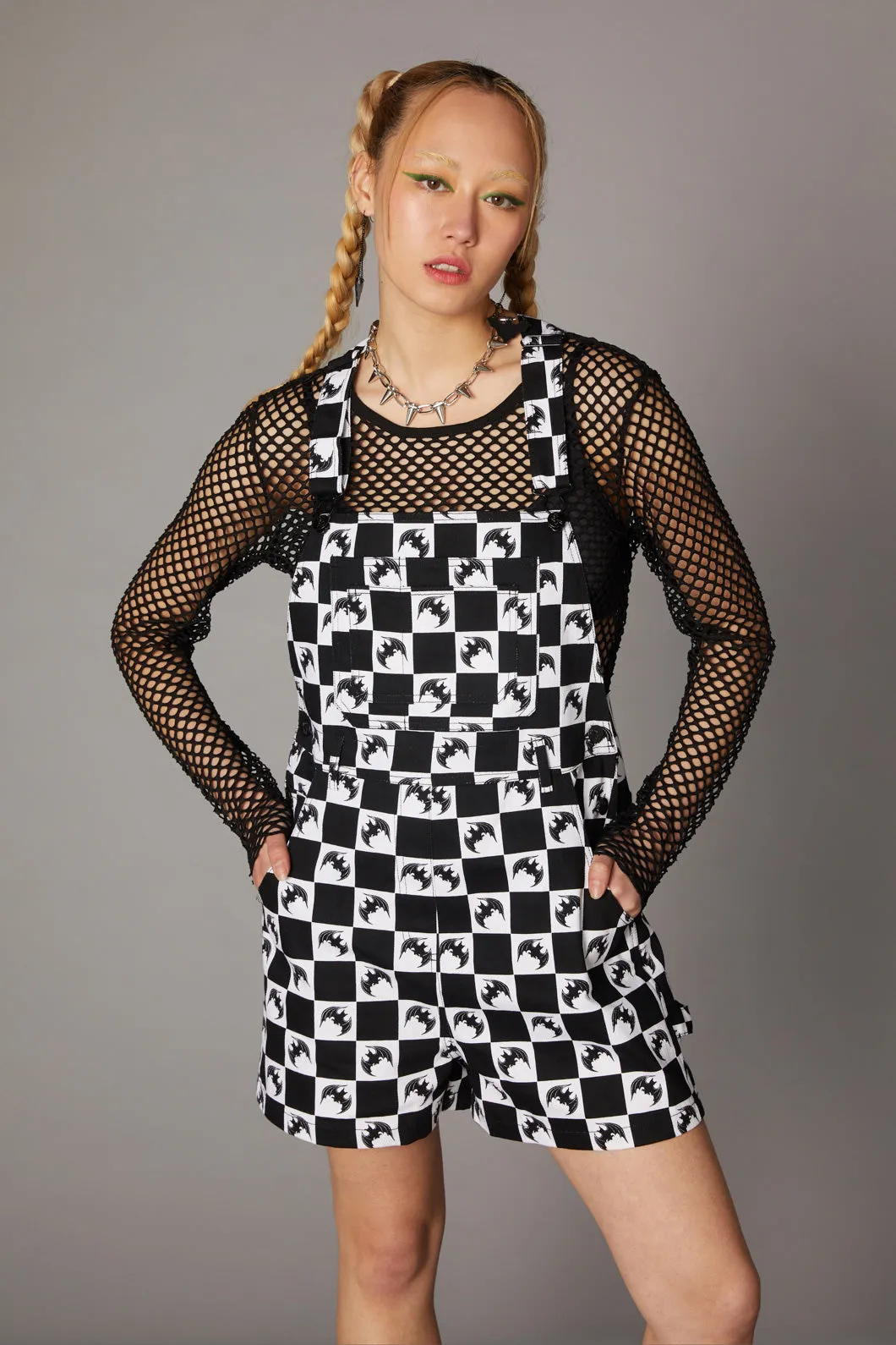 Bat Check Print Goth Overall