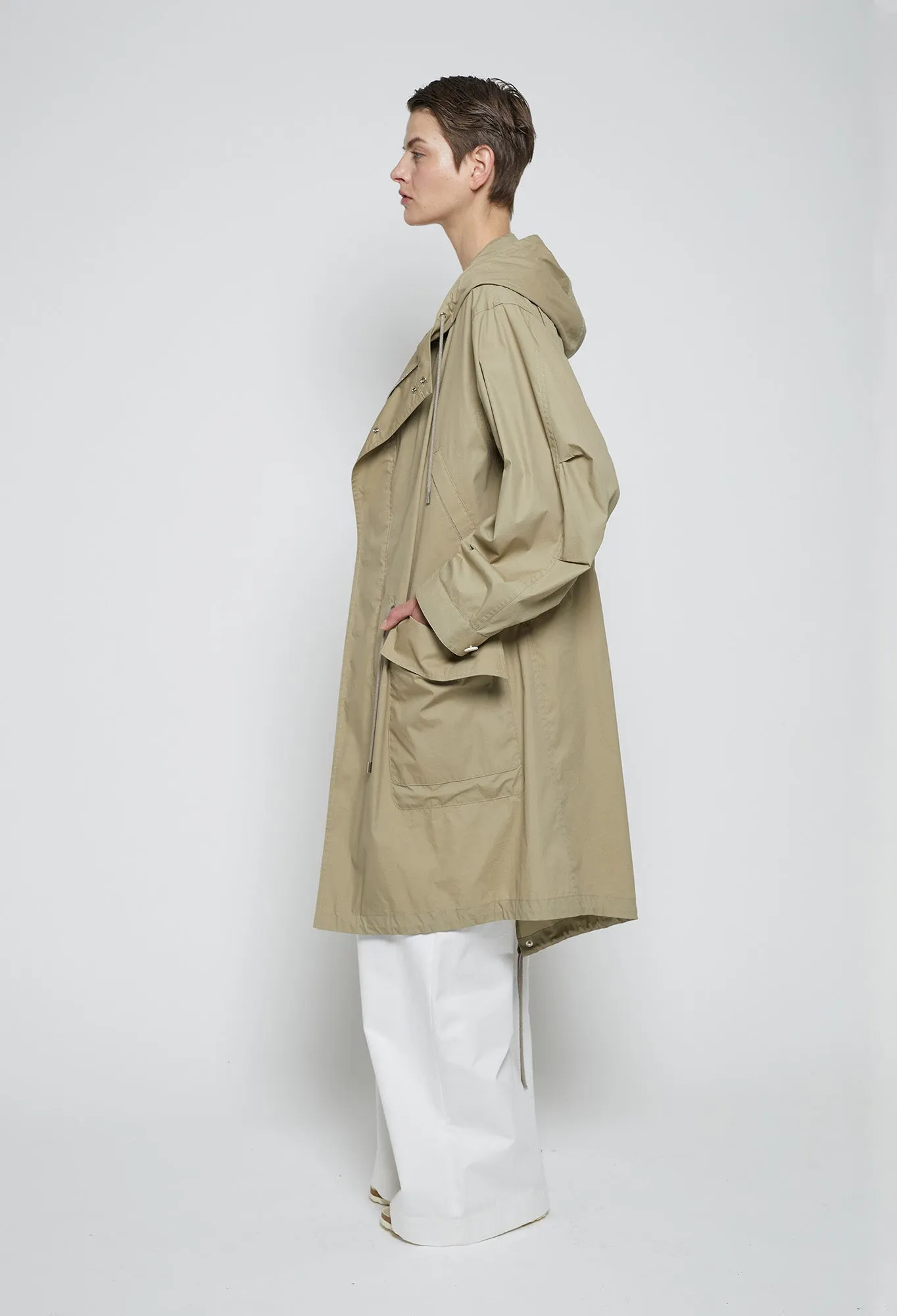 BILLIE - Light Technical Outerwear Hooded Military Style Parka in Dark Beige