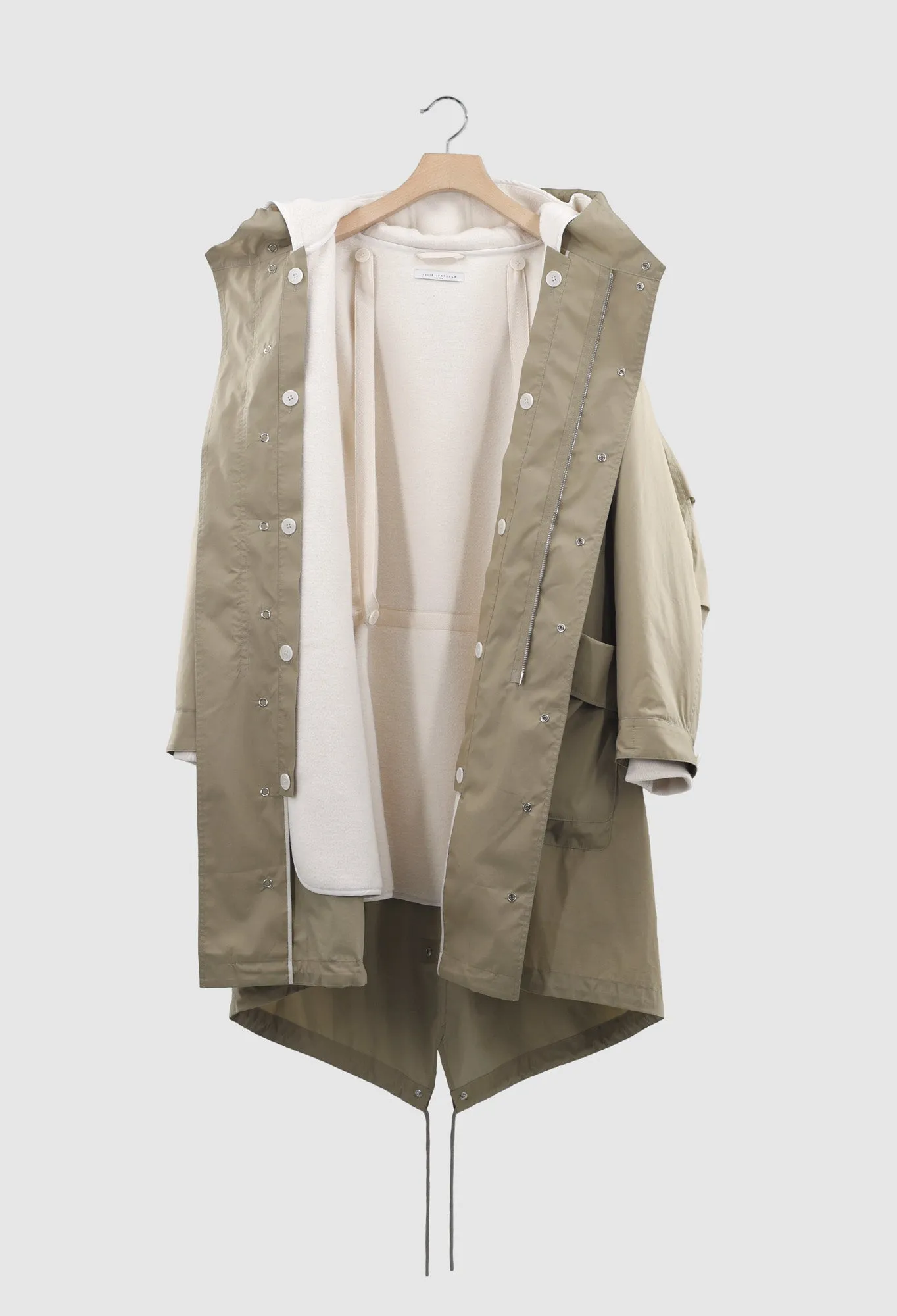 BILLIE - Light Technical Outerwear Hooded Military Style Parka in Dark Beige