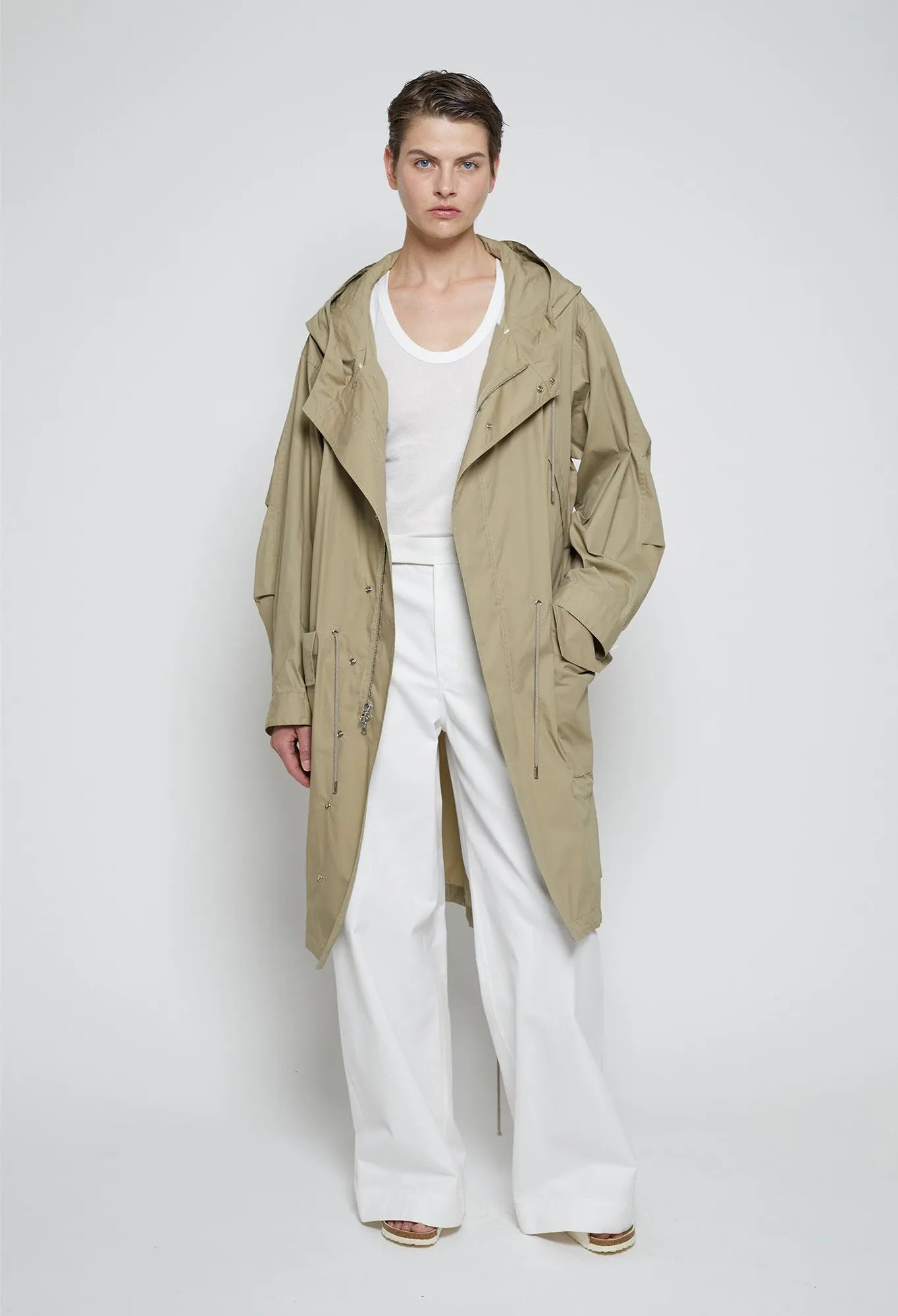 BILLIE - Light Technical Outerwear Hooded Military Style Parka in Dark Beige