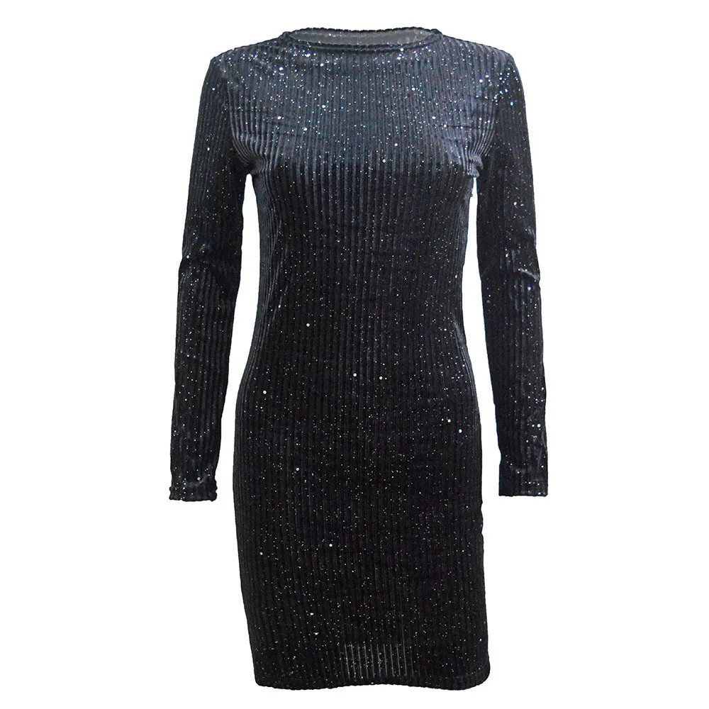 Casual Velvet Long Sleeve Slim Dress Wholesale