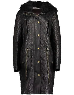 Chocolate Quilted Shearling Hood Parka