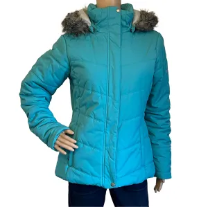 Columbia Women's Quilted Jacket - Size L - Turquoise Blue, Faux Fur Hood