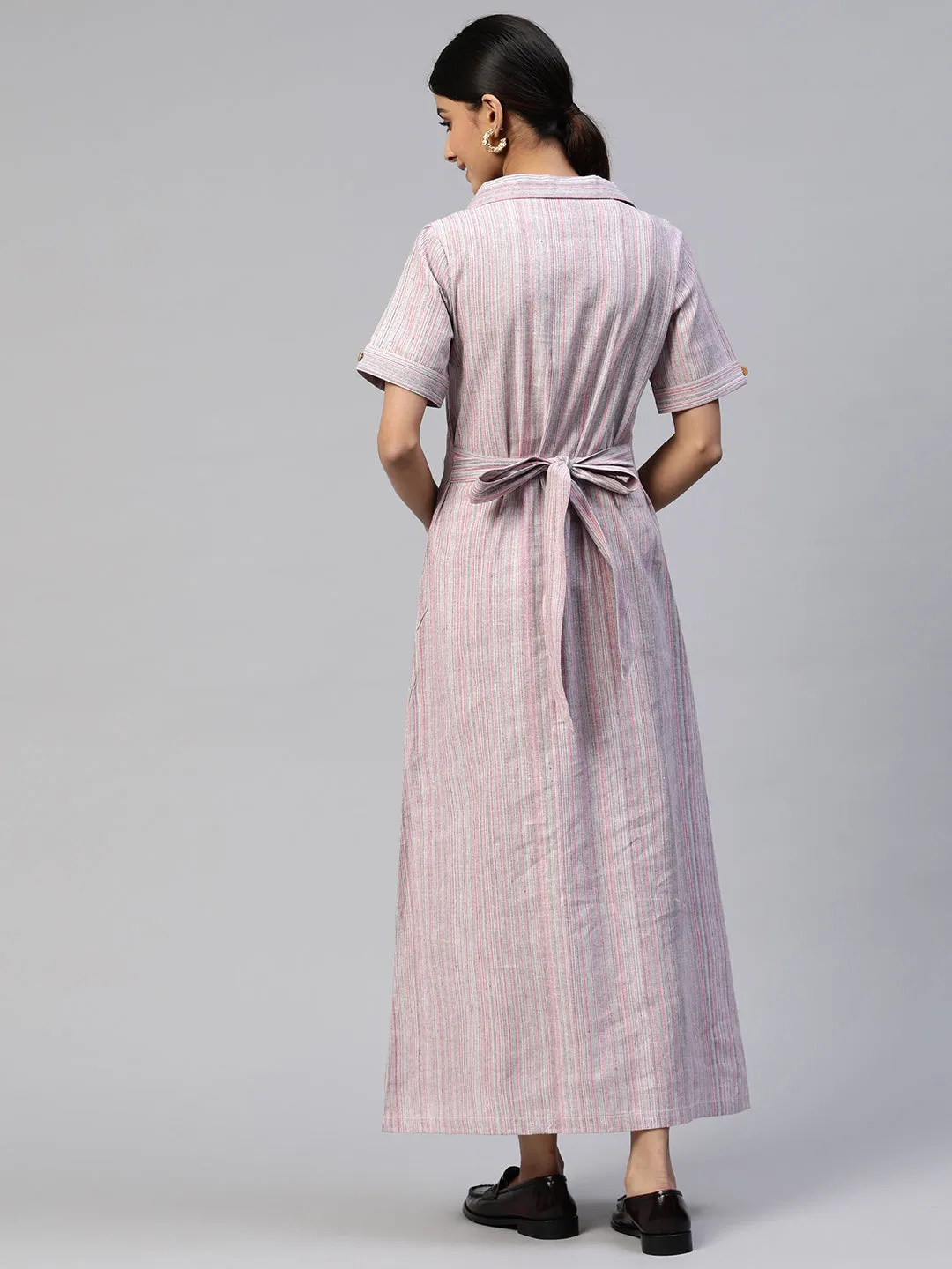 Cottinfab Striped Shirt Cotton Maxi Dress