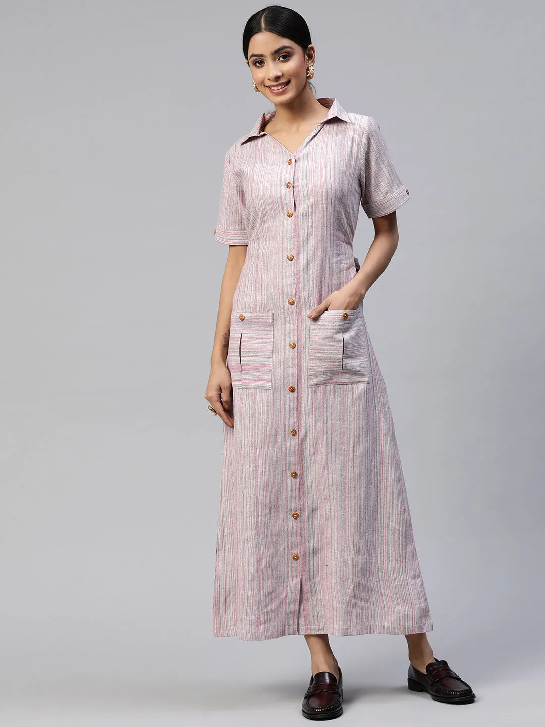 Cottinfab Striped Shirt Cotton Maxi Dress