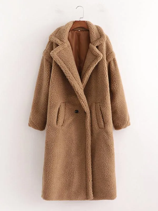 Cozy Teddy Fur Lapel Women's Wool Blend Coat - Elegant Warmth