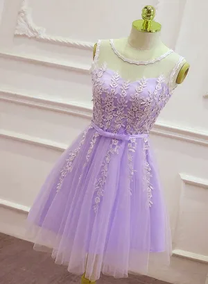 Cute Round Neckline Knee Length Homecoming Dress, Short Lace Party Dress