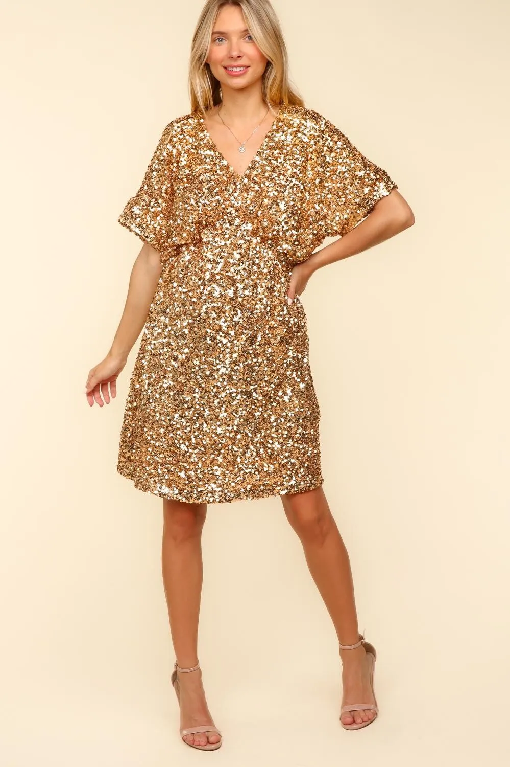 DOLMAN SHORT SLEEVE SEQUINS  BABYDOLL DRESS