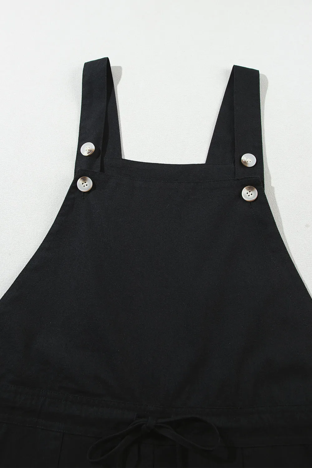 Drawstring Buttoned Straps Cropped Overall