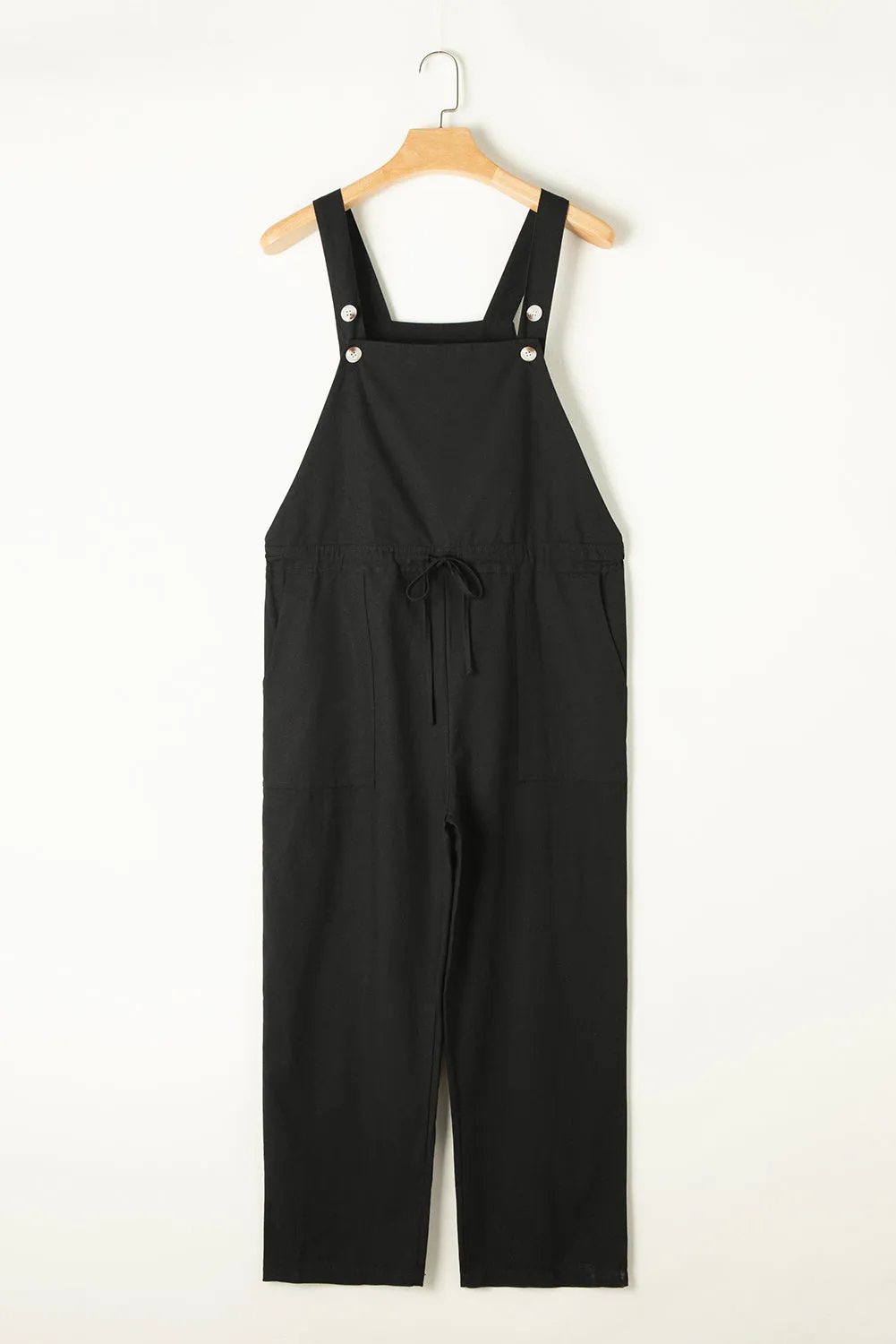 Drawstring Buttoned Straps Cropped Overall