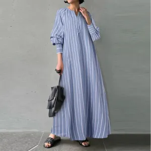 DRESS - Pure cotton collar neck long dress