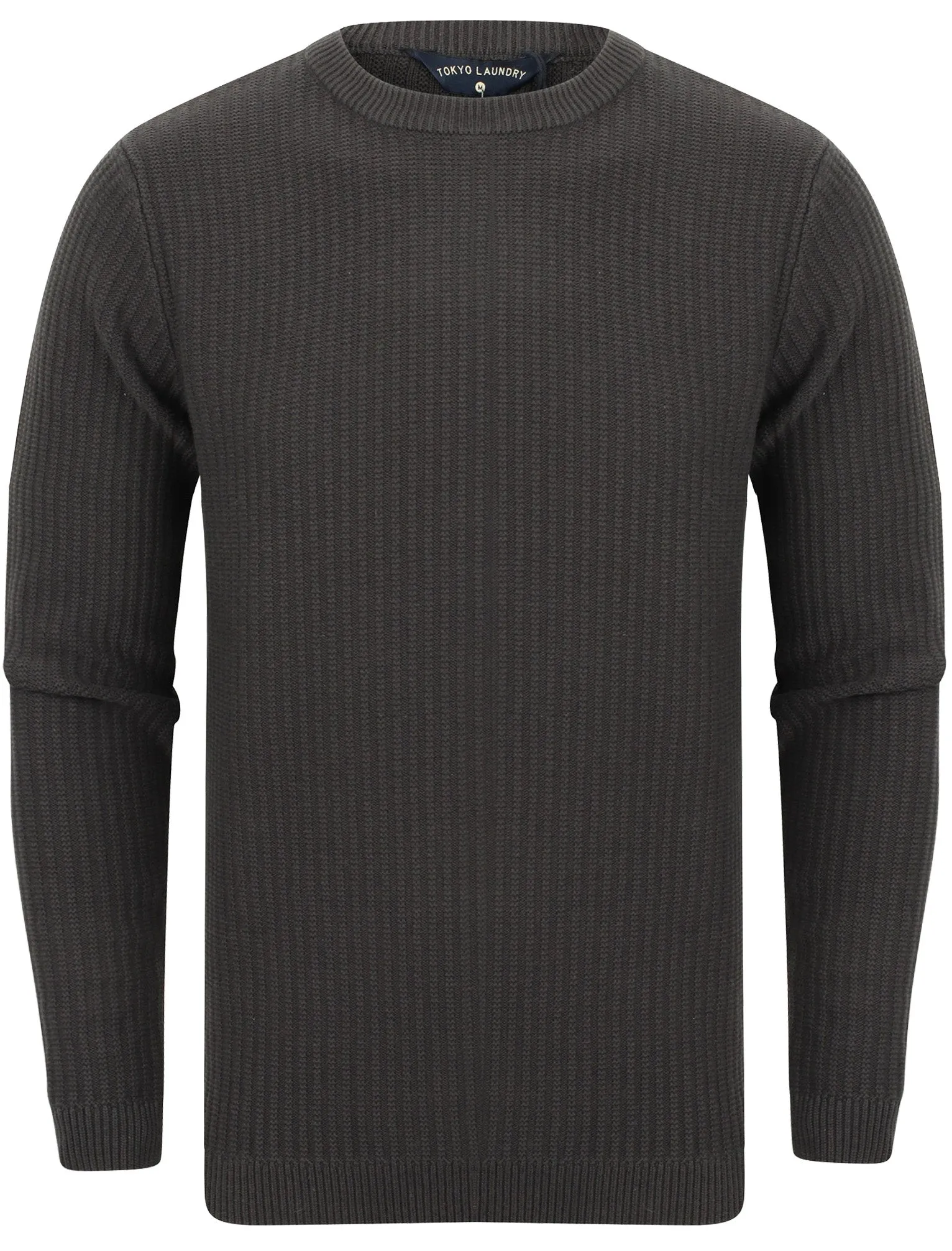 Edison Ribbed Crew Neck Cotton Knit Jumper In Charcoal - Tokyo Laundry