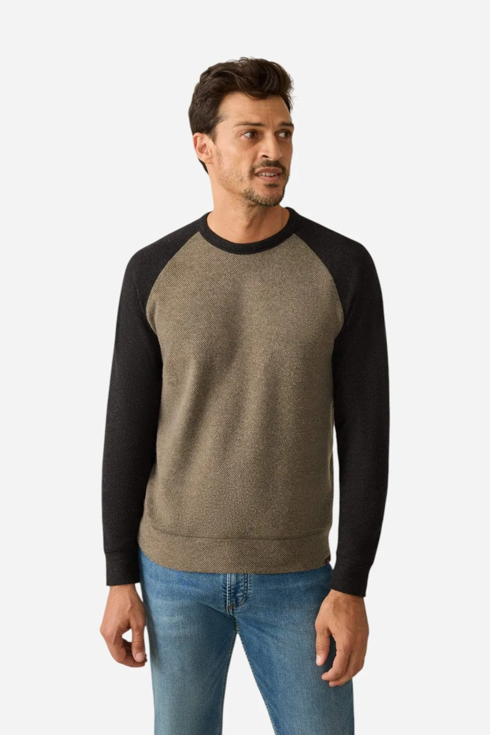 Faherty Legend Baseball Sweater Crew in Mossy Charcoal