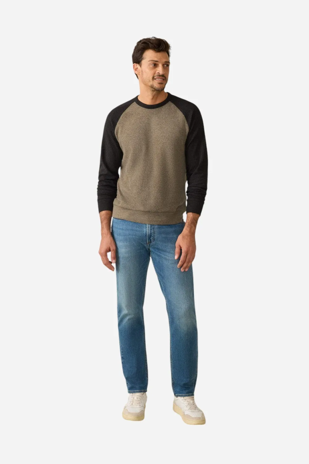 Faherty Legend Baseball Sweater Crew in Mossy Charcoal