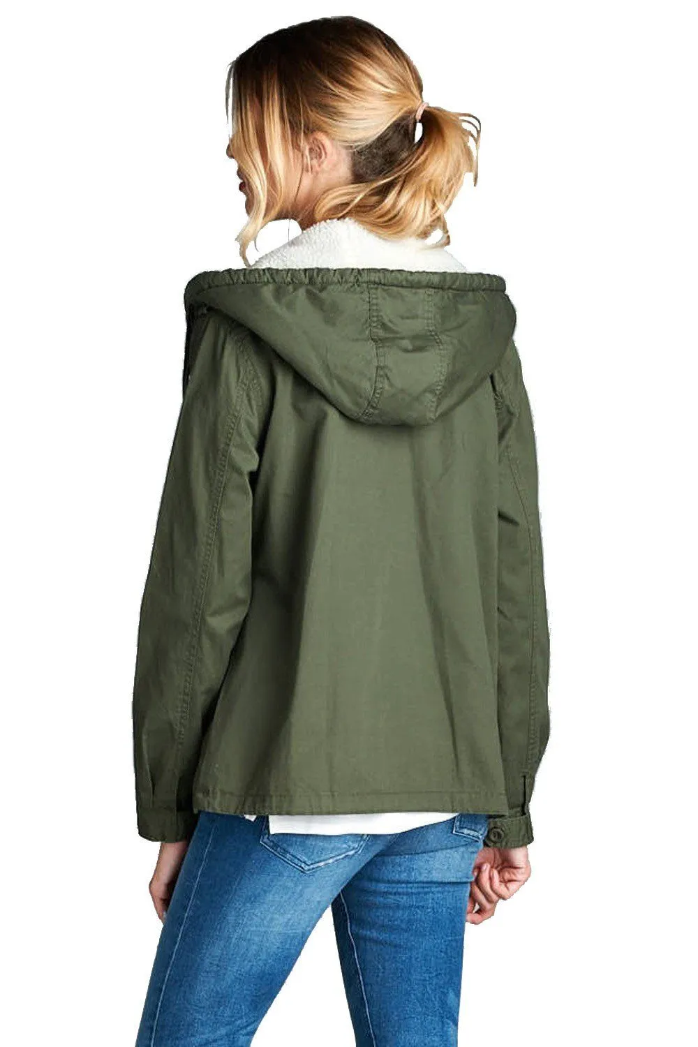 Faux Fur-Lined Anorak Parka Jacket in Olive