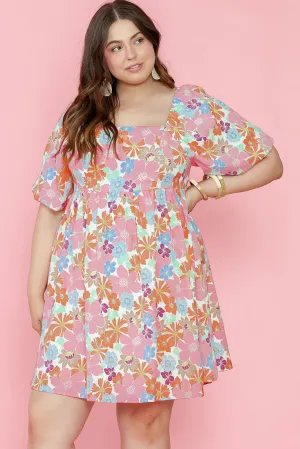 Floral Square Neck Plus Babydoll Dress