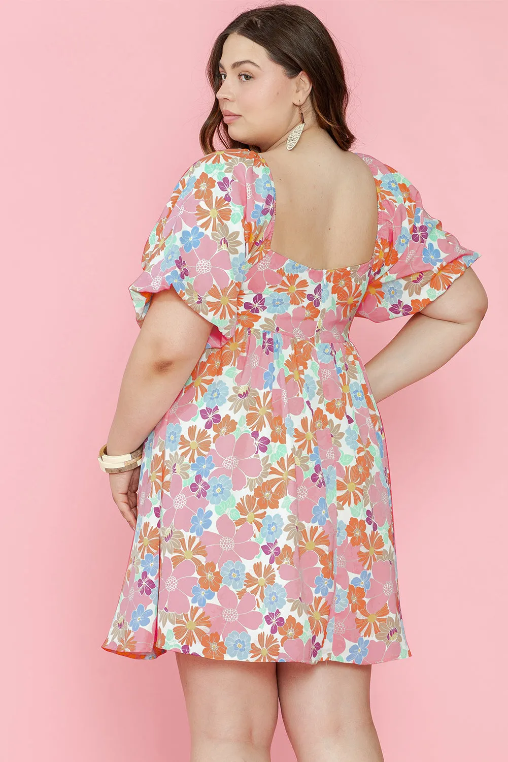 Floral Square Neck Plus Babydoll Dress