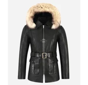 GLACIER Ladies Fur Hooded Parka Real Leather Jacket Winter Coat