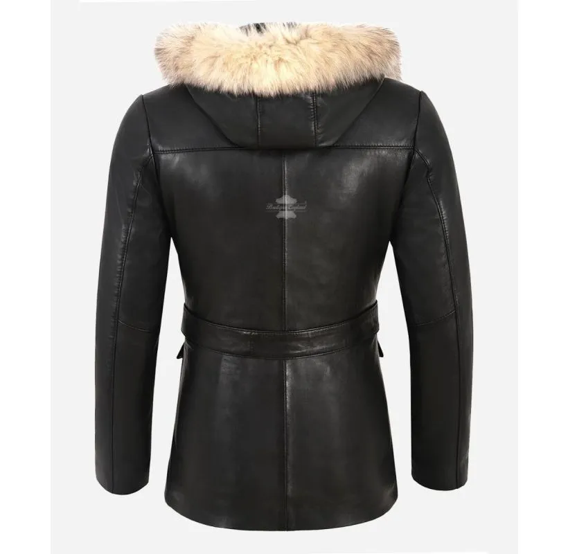 GLACIER Ladies Fur Hooded Parka Real Leather Jacket Winter Coat