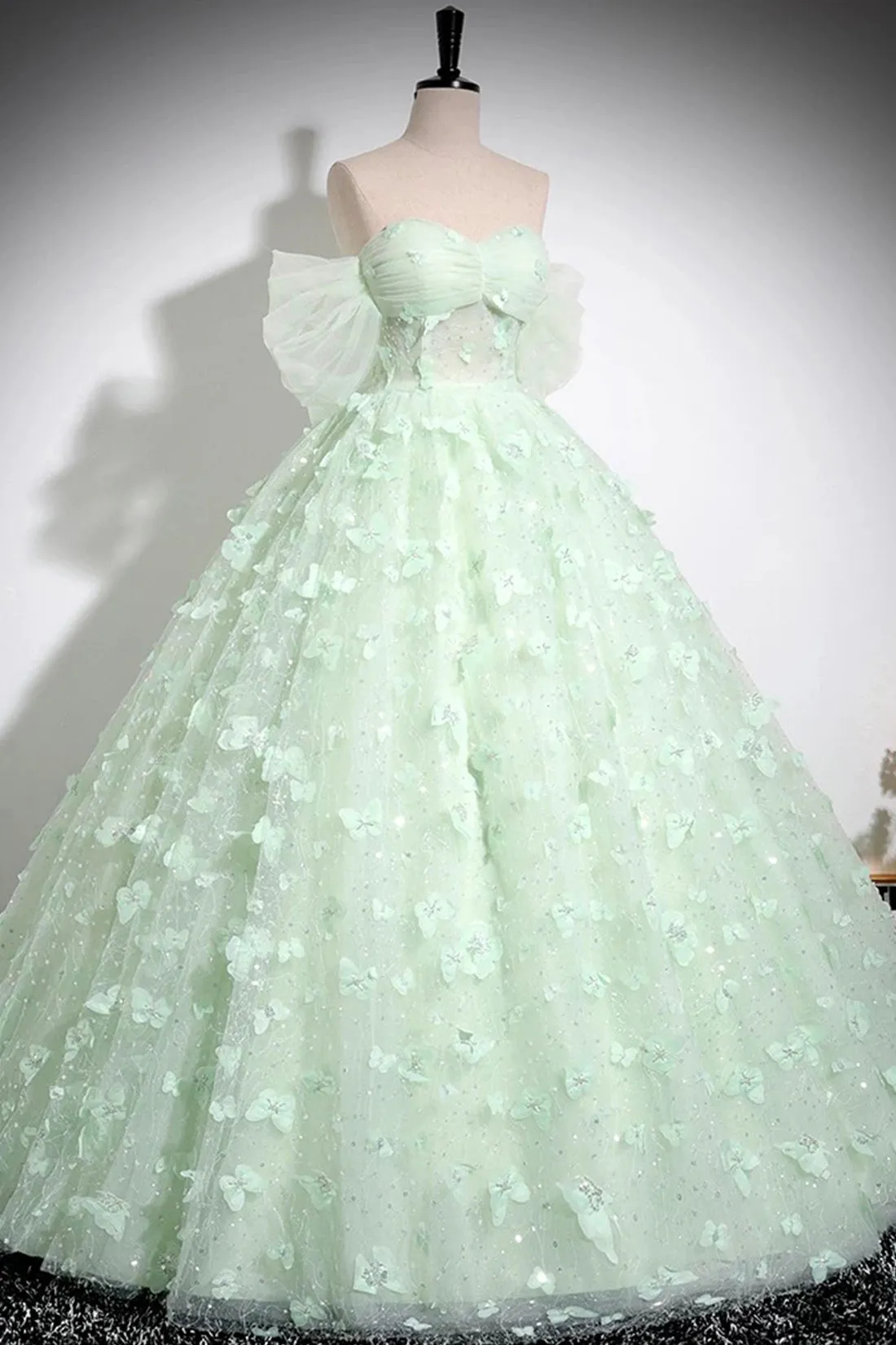 Green Tulle Long A-Line Formal Dress, Beautiful Off the Shoulder Party Dress