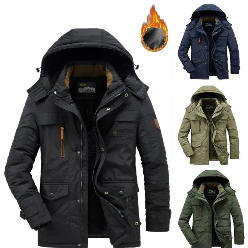 Insulated parka jacket for men with multiple pockets and hood