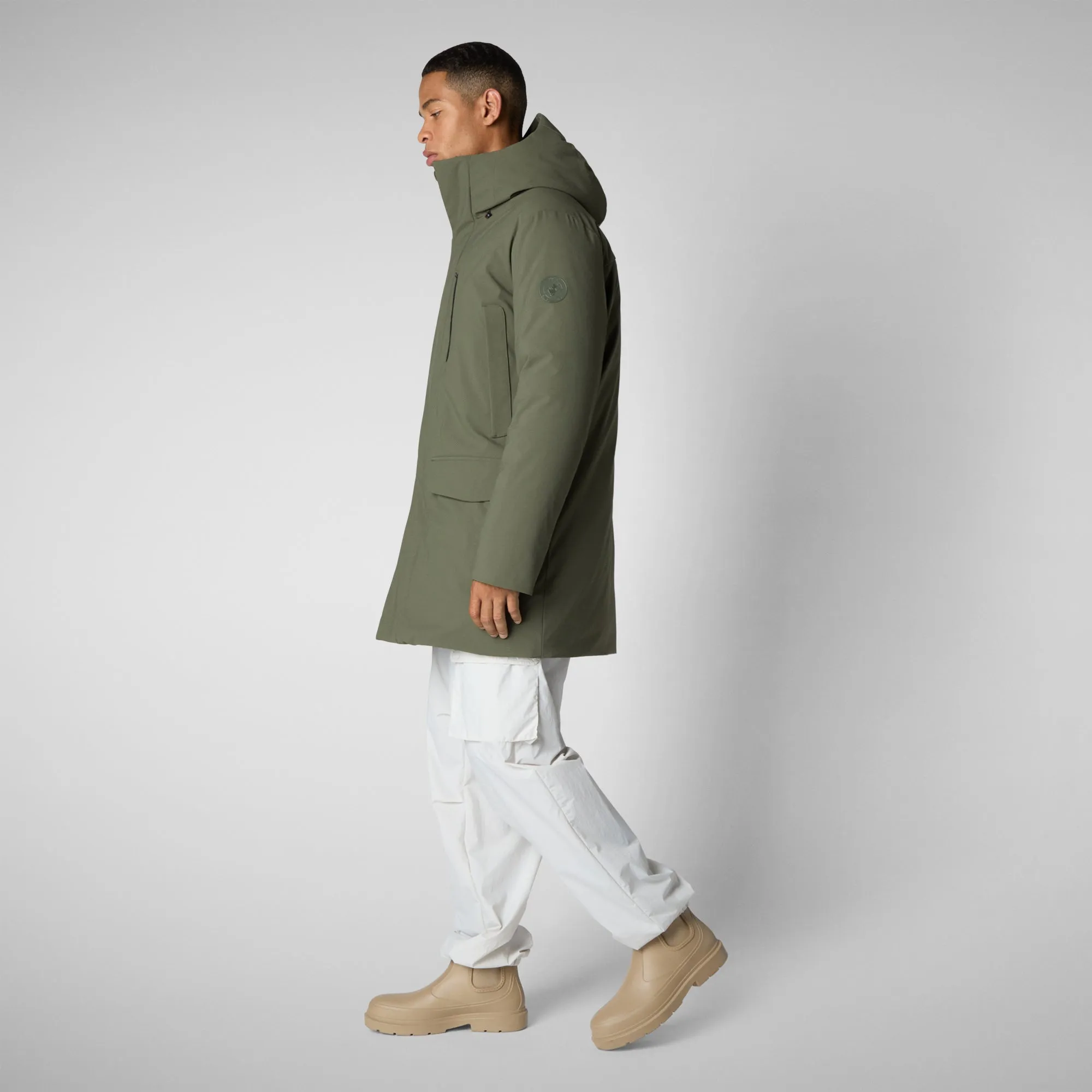 Man's hooded parka Daucus in laurel green