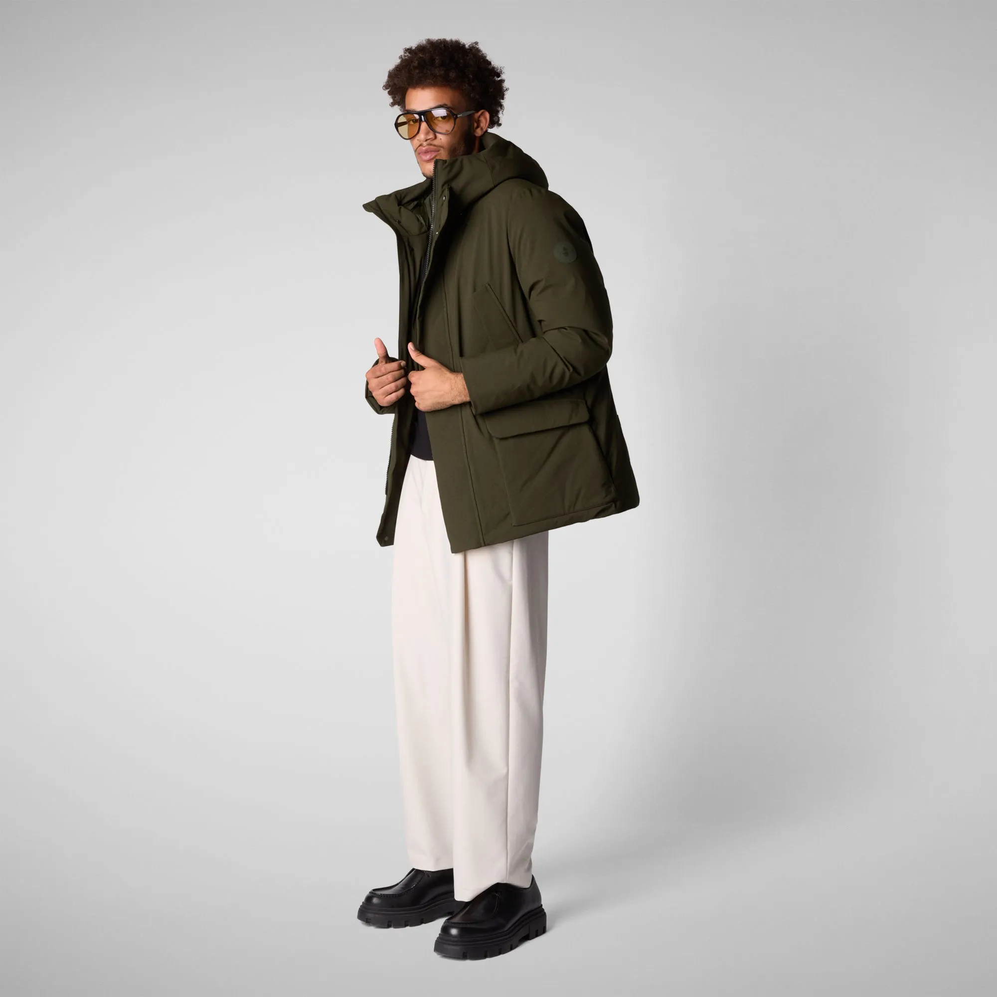 Man's hooded parka Elon in land green