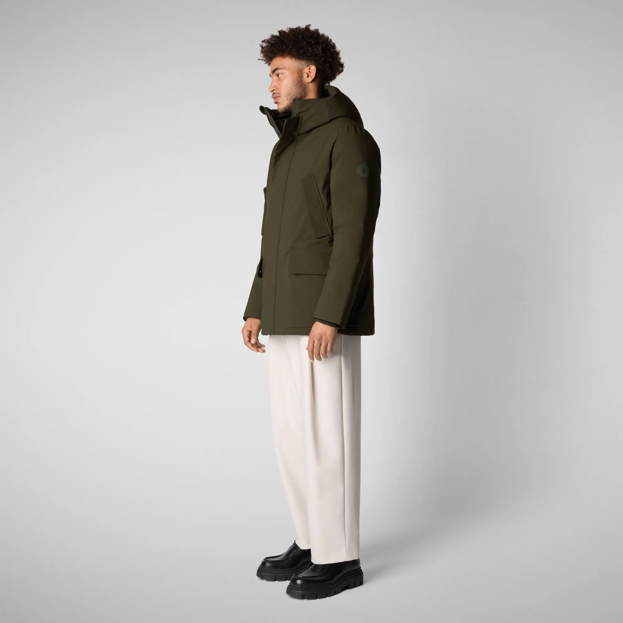 Man's hooded parka Elon in land green