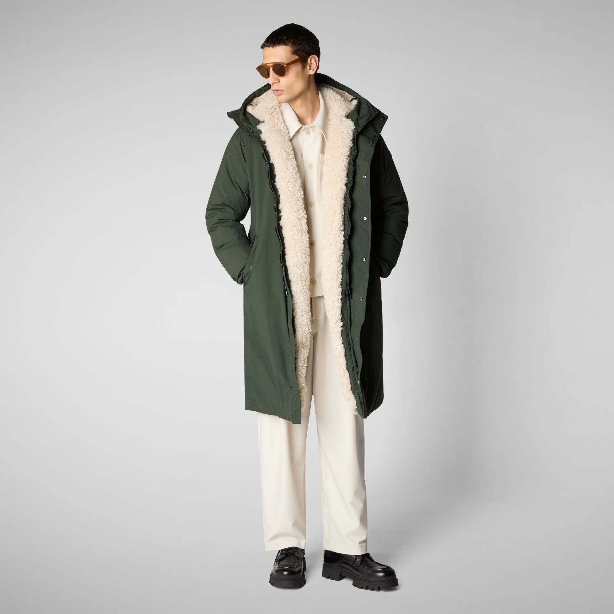 Man's hooded parka Killian in land green