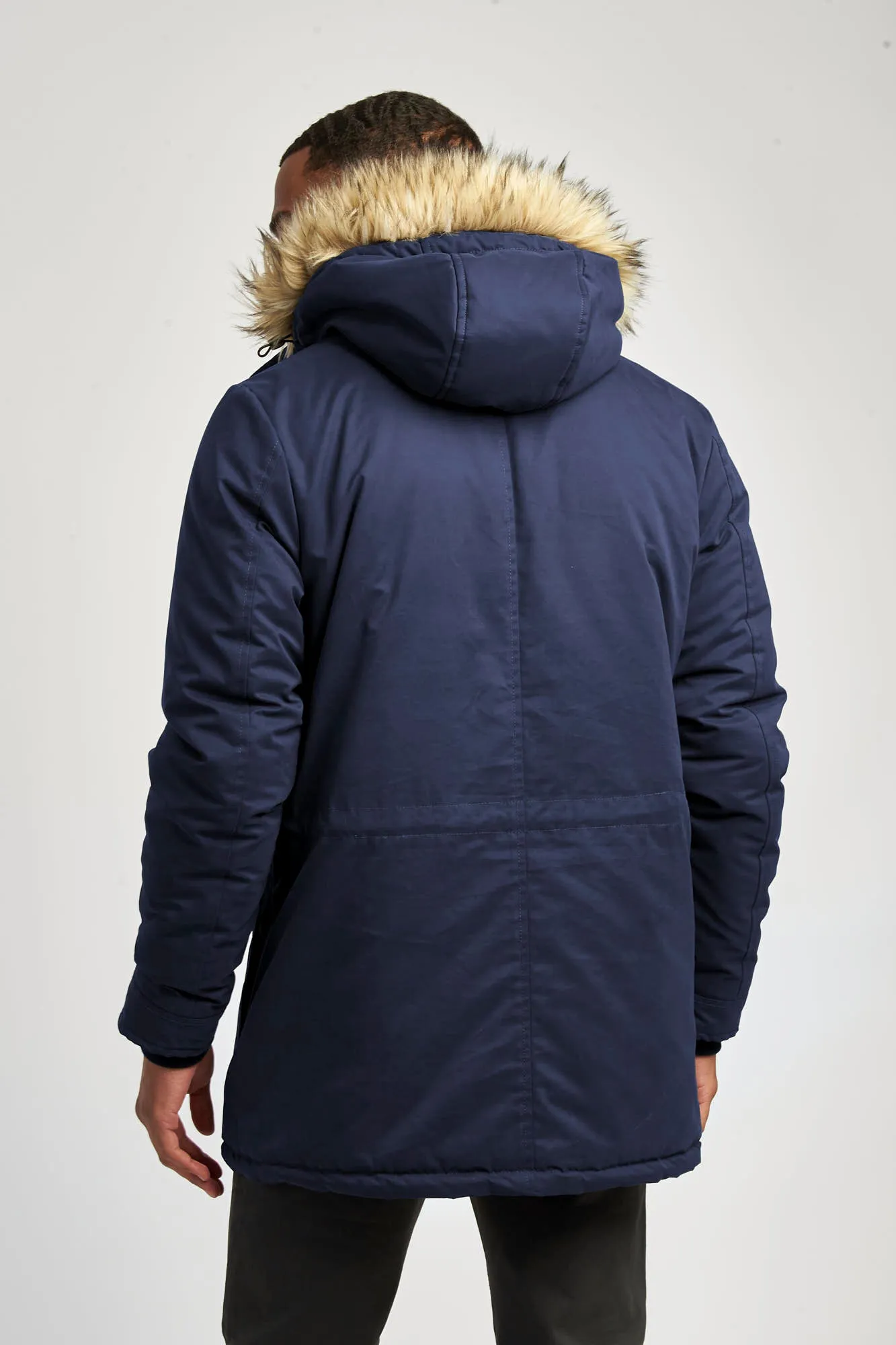 Mens Hooded Parka Coat in Navy Blue