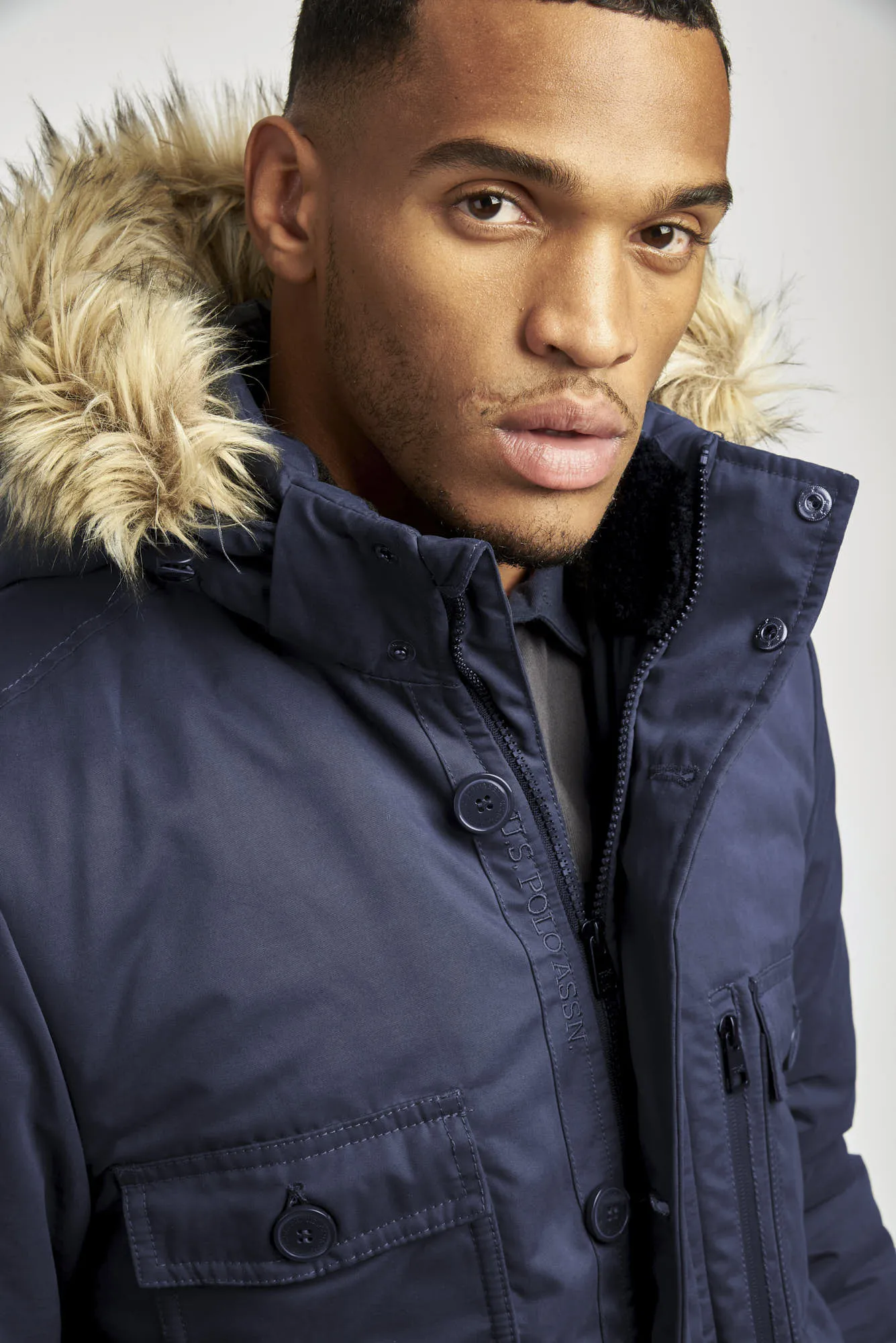 Mens Hooded Parka Coat in Navy Blue