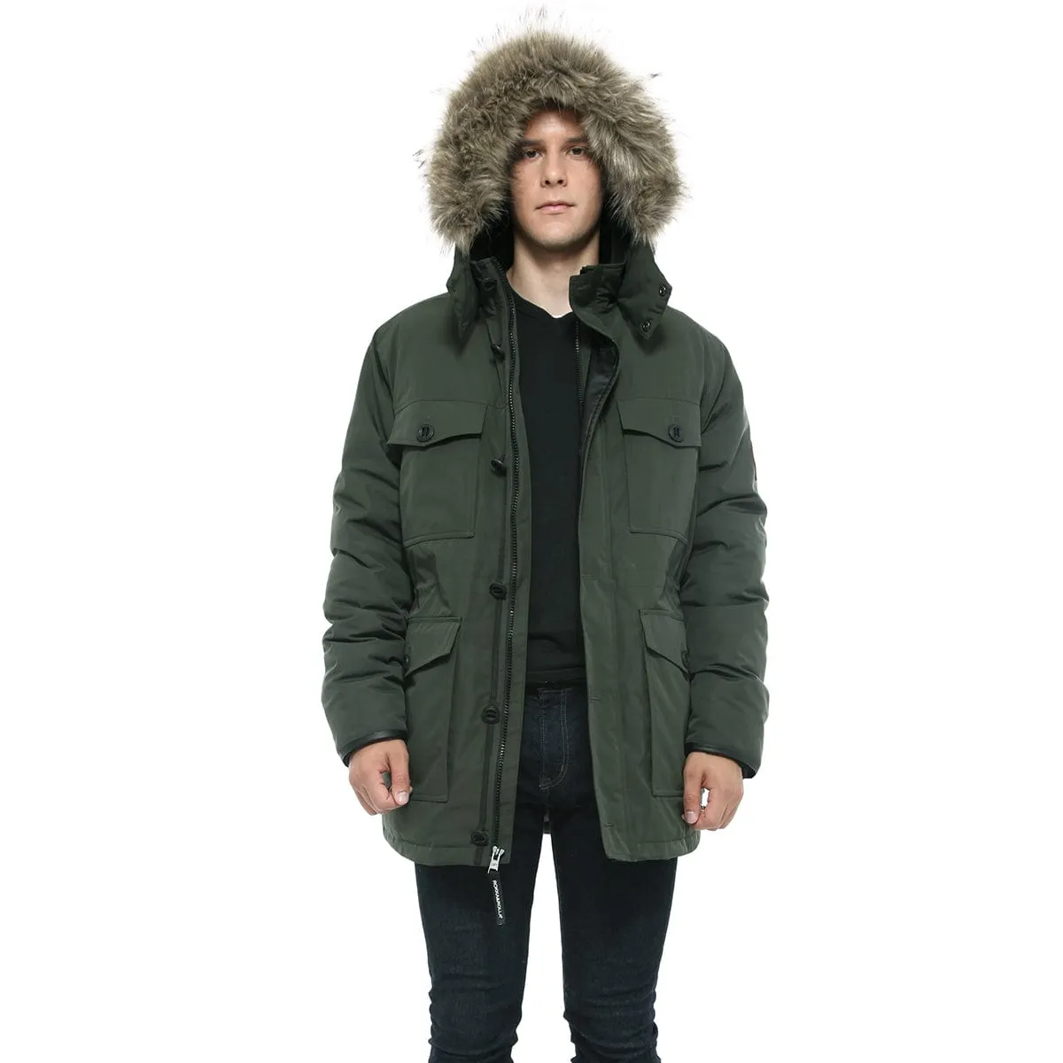 Men's Parka Jacket with Faux Fur Hood