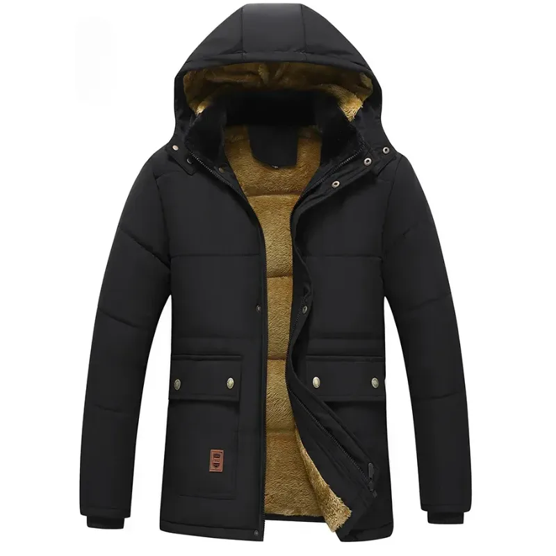 Men's parka winter jacket lined with fur hood and pockets