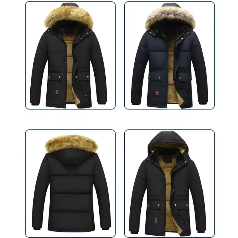 Men's parka winter jacket lined with fur hood and pockets