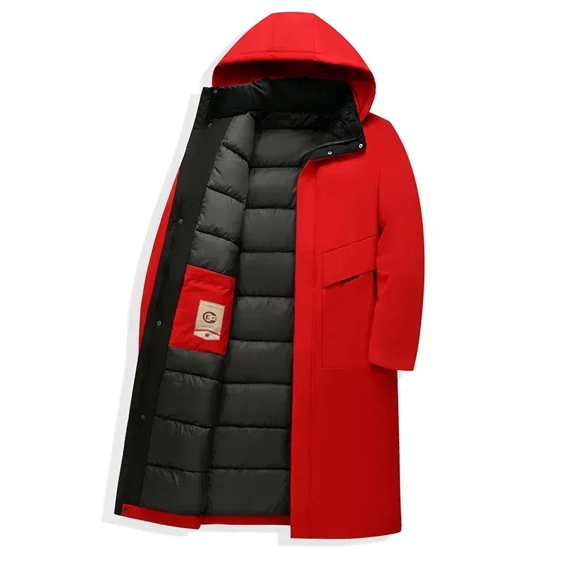 Men's parka winter jacket long cut with hood and warm lining