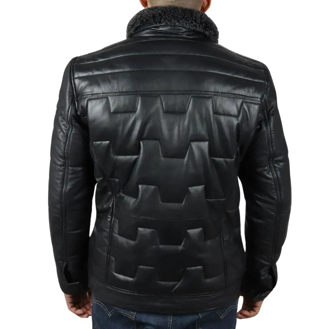 Men's Quilted Padded Real Leather Safari Coat