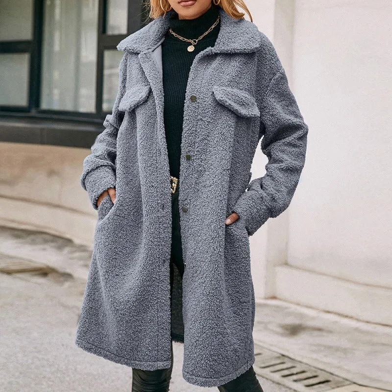 Mid-length Lapel Belted Single-breasted Plush Trench Coat