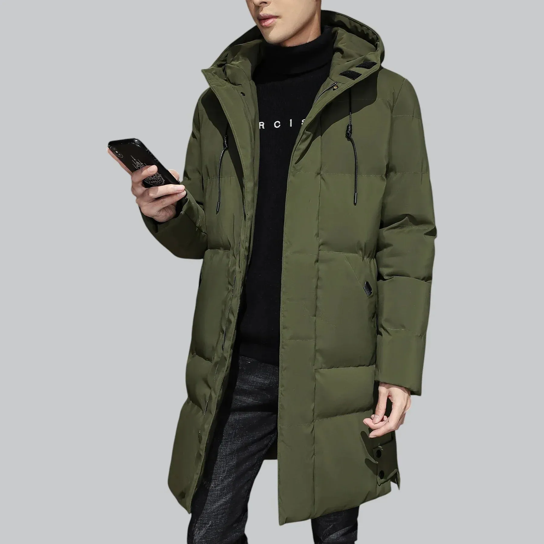 Modern Men's Parka Coat with Adjustable Drawstring