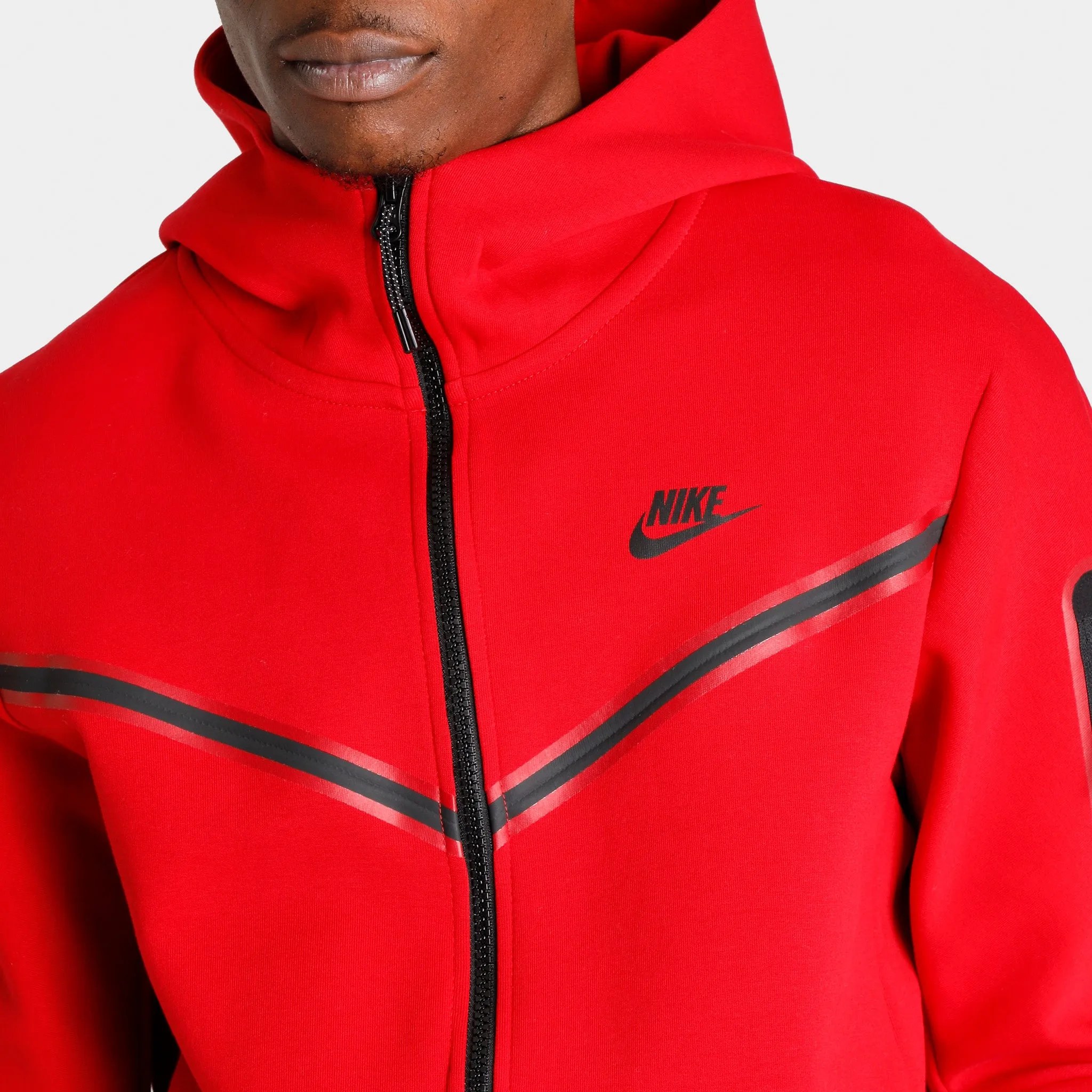 Nike Sportswear Tech Fleece Full Zip Hoodie Windrunner Gym Red / Black