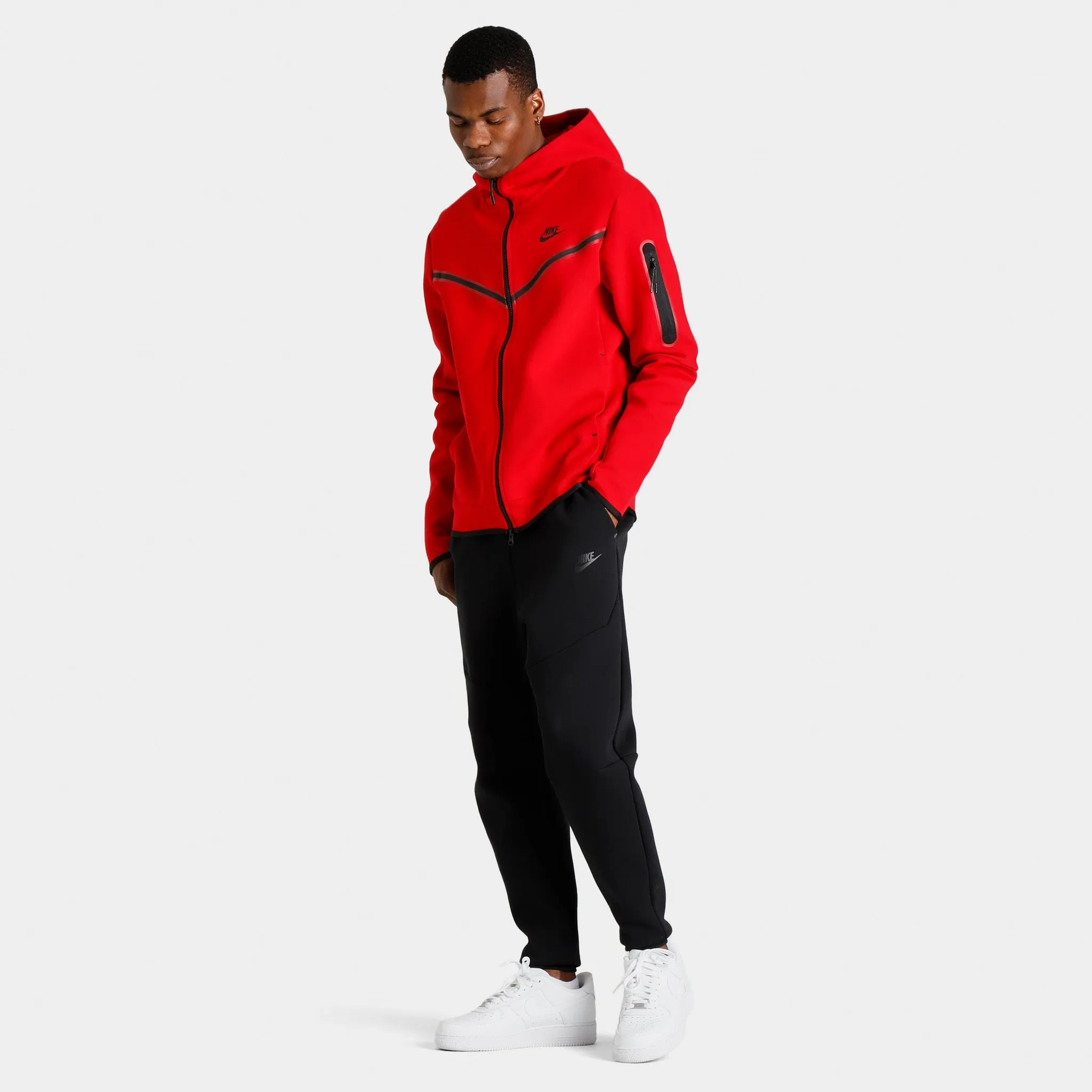 Nike Sportswear Tech Fleece Full Zip Hoodie Windrunner Gym Red / Black