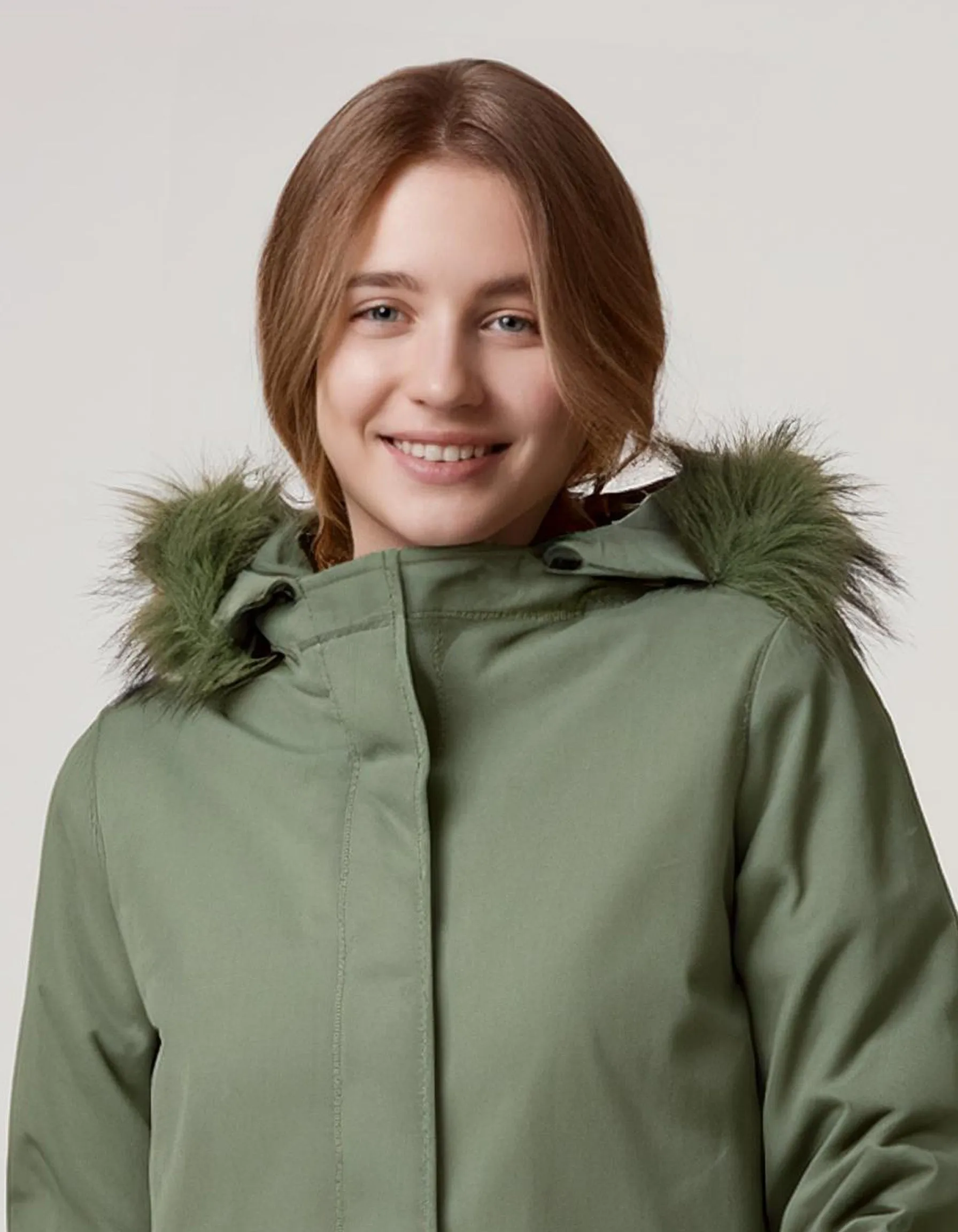 Olive Hooded Parka with Snap Buttons and Pockets