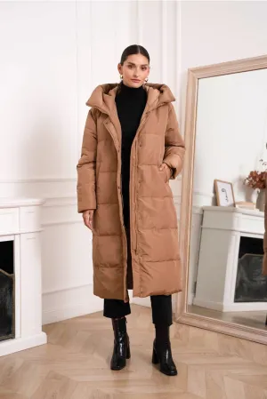 Oversized Long Quilted Hooded Parka Camel