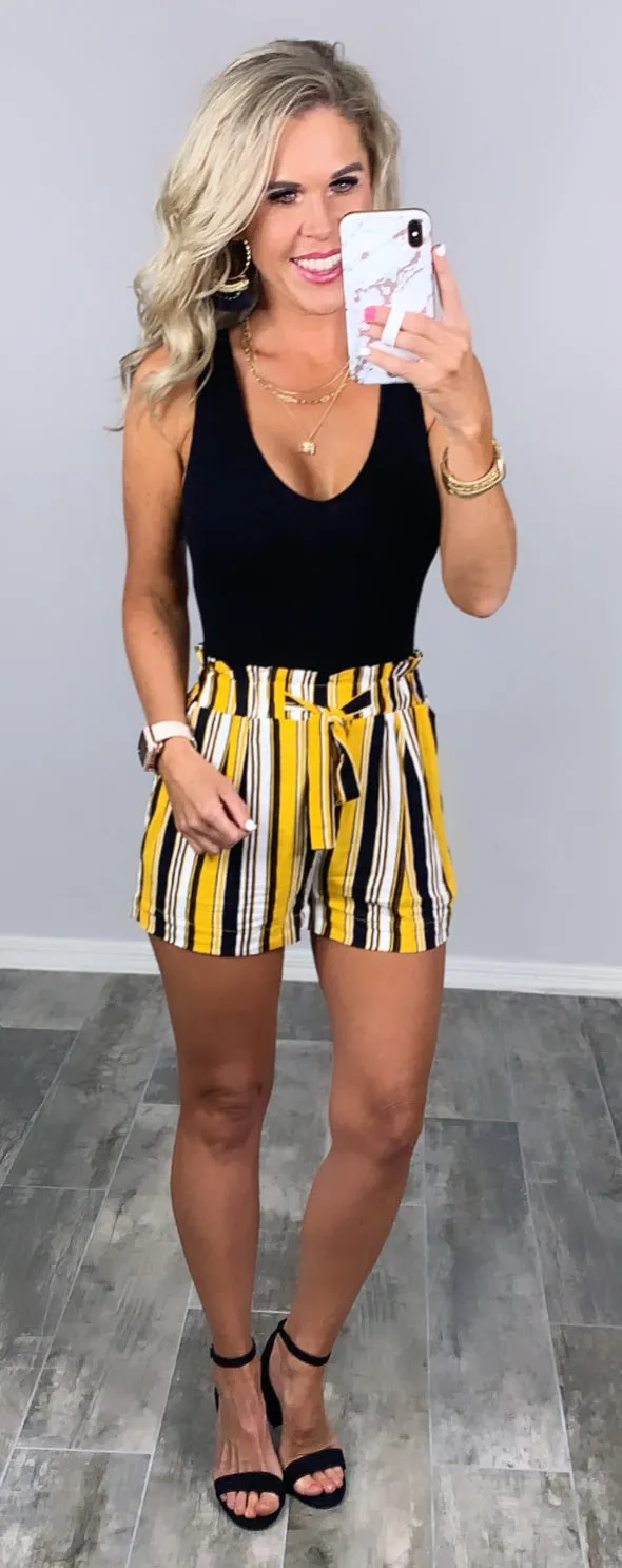 Pair Me Up Paper Bag Shorts - Mustard