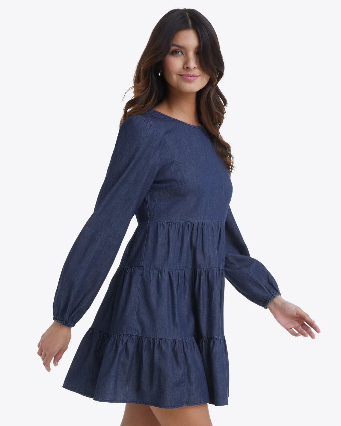 Pam Babydoll Dress in Dark Wash