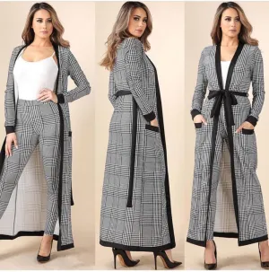 Plaid printed long trench coat