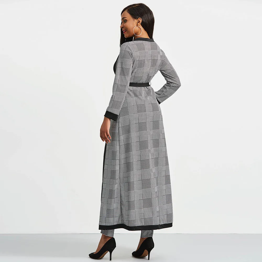 Plaid printed long trench coat