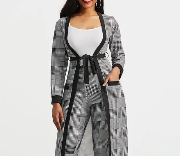 Plaid printed long trench coat