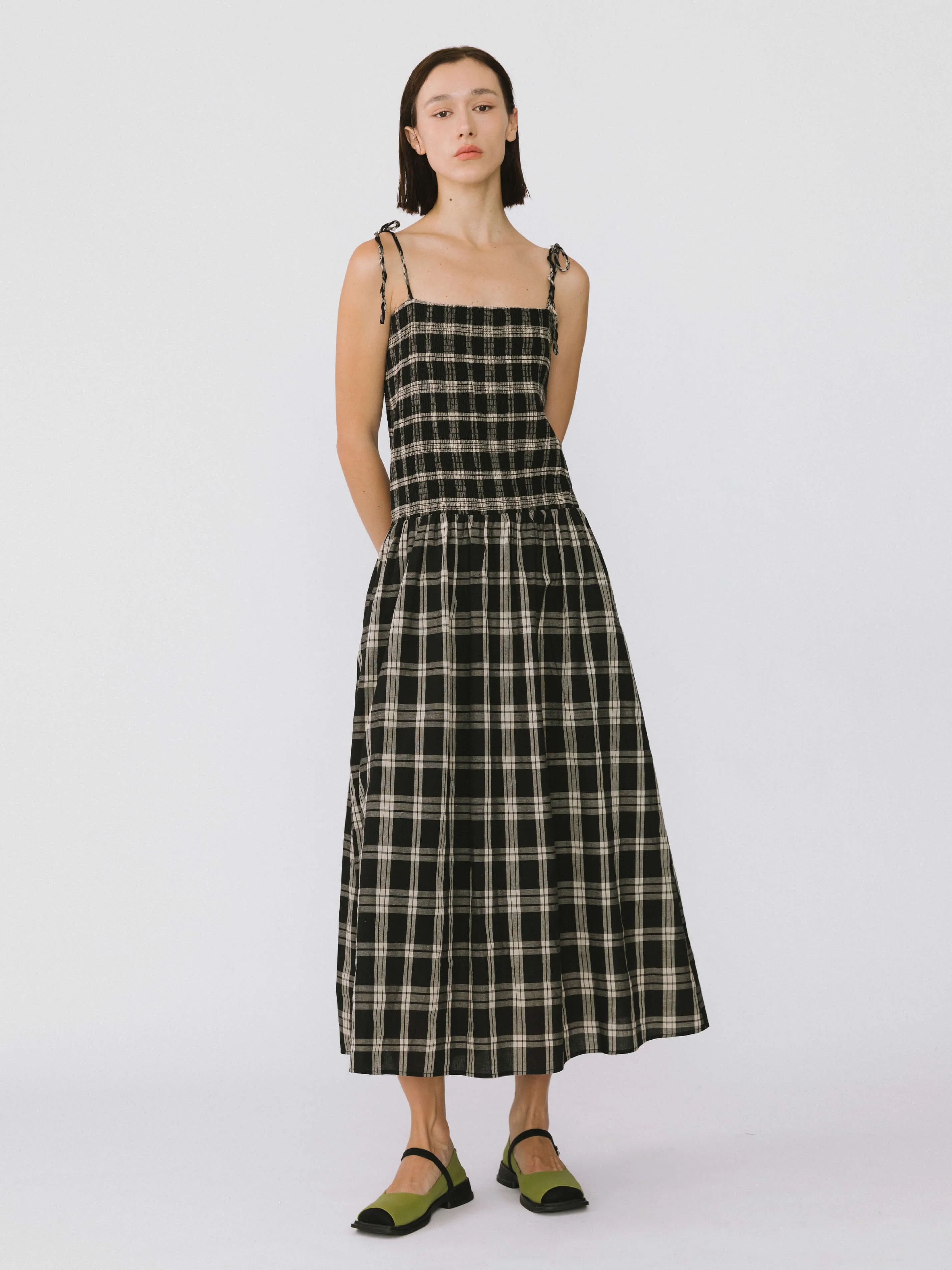 Pure Cotton Plaid Sling Dress